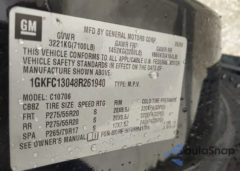 2008 GMC Yukon Slt from USA, damaged, VIN 1GKFC13048R261940